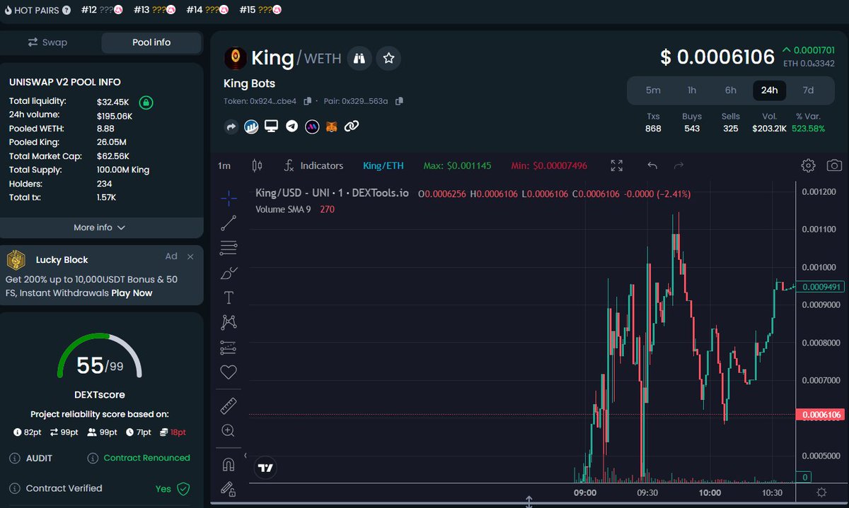 OfficialKingBot's tweet photo. $KING DEXTOOLS UPDATED:

https://t.co/TA4nq2pCY8

#KINGBOT #KINGANALYZER #KINGLOCKER https://t.co/Y5NweKdvlQ