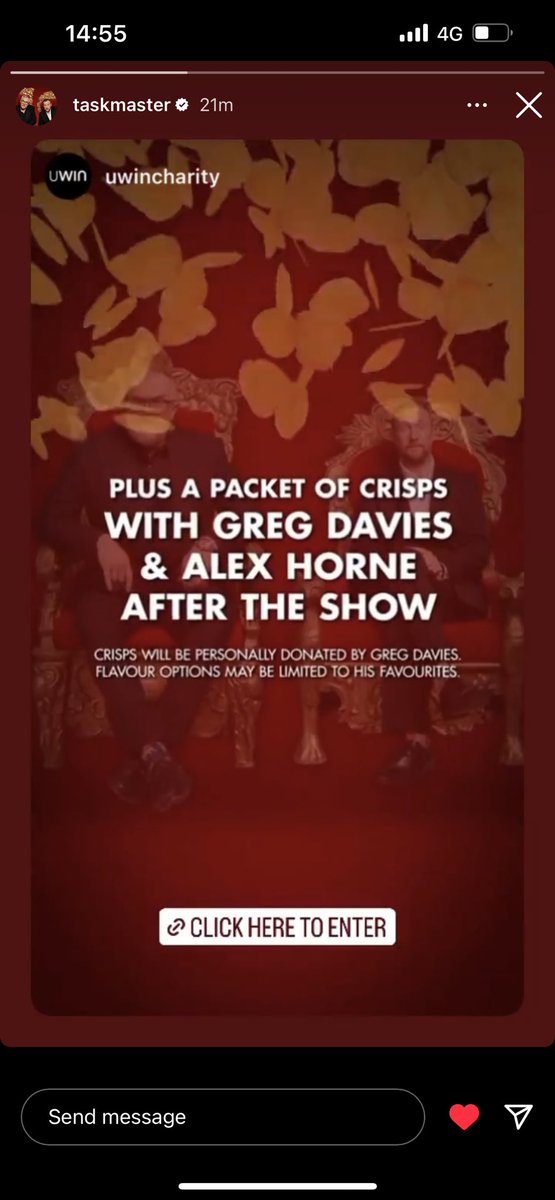 Imagine joining @gdavies and @AlexHorne on the set of @taskmaster to support @ShelterCymru. Now, the million dollar question remains. If I were there, which crisps would eat??🎬🥔 #ShelterCymru