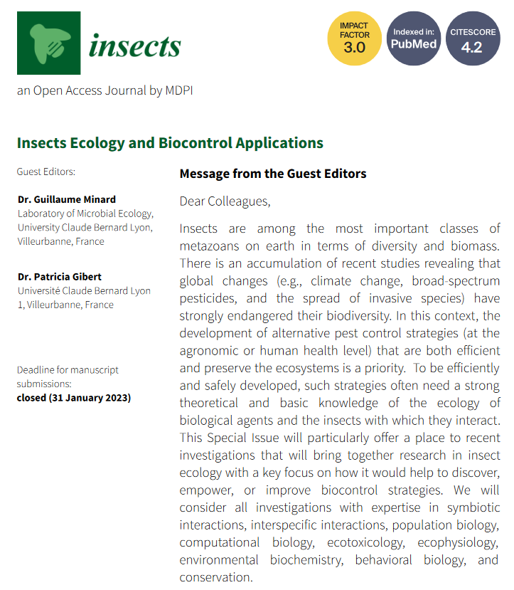 Insects_MDPI's tweet photo. #insects #CallforReading
There are 20 papers that have been published in the #SpecialIssue: Insects Ecology and #Biocontrol Applications

Enjoy reading: https://t.co/bbBmW8vZWJ

#cricket #Tenebriomolitor #insectrearing #insectpathology #mealworm #insectecology #symbiosis https://t.co/W7FOlYByAb