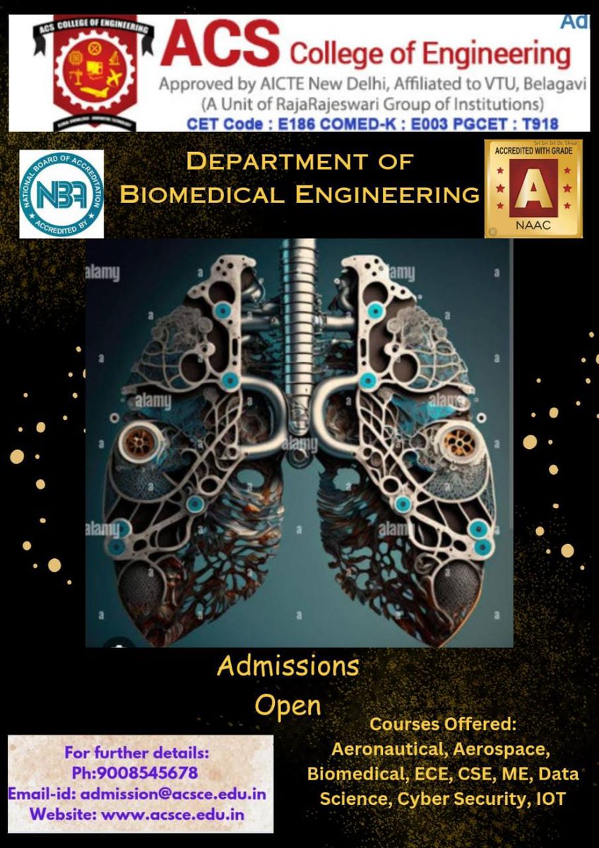 acscebangalore's tweet image. #Admissions_open2023_24
B.E and M.Tech Admissions 2023 ACS College of Engineering #ACSCE, a Premier Engineering College in Bangalore
* Specialized in #Aerospace, #Aeronautical, and #BioMedical_Engineering Courses
Register now: acsce.edu.in/engineering-co…