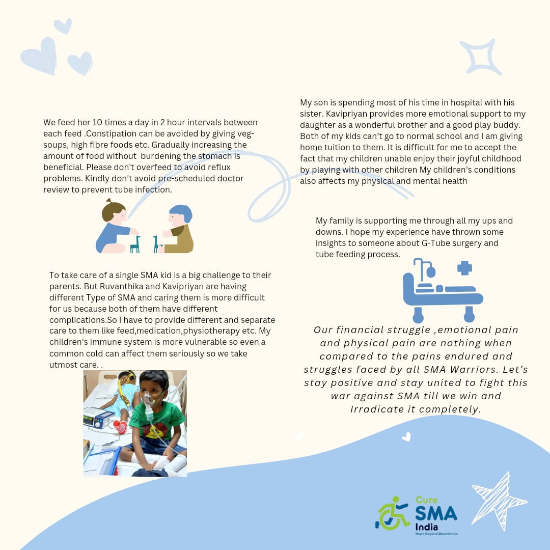 curesmaindia's tweet photo. Embark on an inspiring #SMAJourney with us! Meet Ruvantika & Immanuel Kavipriyan, #SMArtwarriors from Tamil Nadu. Their mom, Selva Sri Priya, shares their story of strength and determination, managing care for two SMA children with unique needs. She's also raising awareness for G-tube users through their journey. More power to these mighty warriors and their dedicated parents! 💪💪👍 #SMAAwareness #InspirationalStories
#homeschooling
