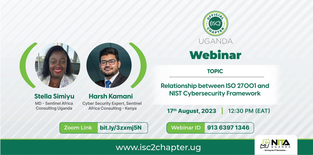 Isc2Ug's tweet photo. 🌟 Elevate your cyber defense game! Gain insights on ISO 27001 &amp; NIST Framework. Register now and be cyber-smart: https://t.co/rWxB02iluN 🚀 #CyberSecurityWebinar https://t.co/a8FHdGe31F