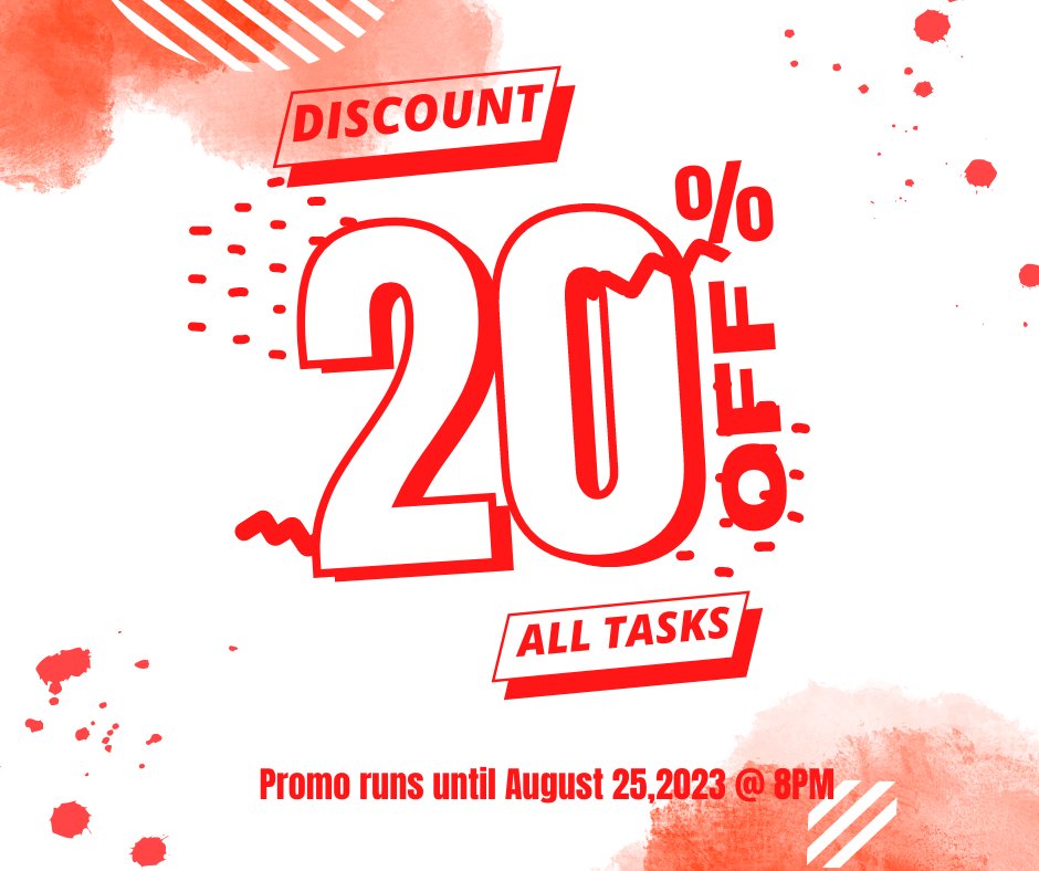 Need help with your written tasks? Dee's got you covered! Get a 20% discount on all written tasks until 25th of August! 

Don't miss out, send me a DM to secure your spot! 💌