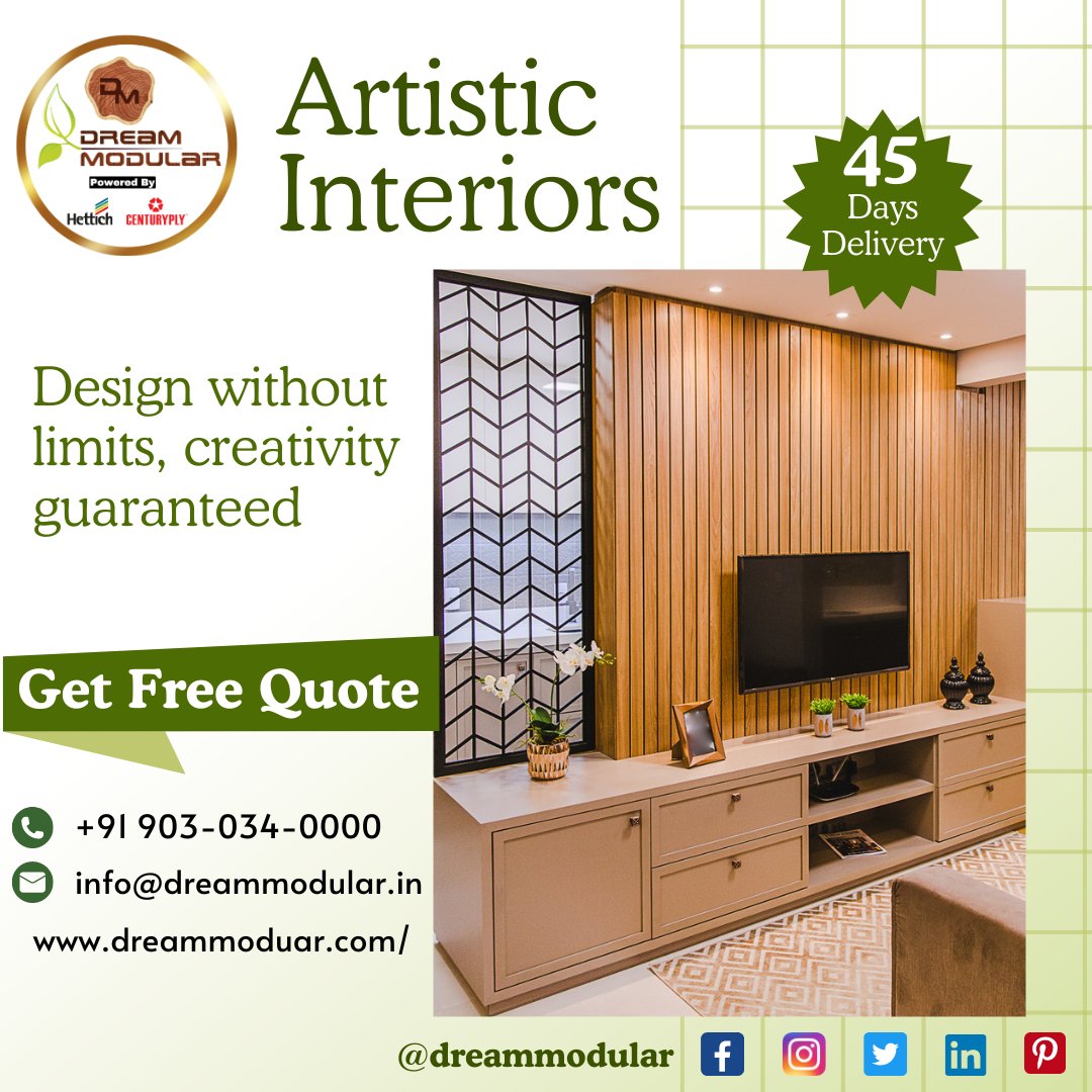 Design Without Limits, Creativity Guaranteed - Dream Modular.
#interiors #interiordesign #interiordesigner #interiordesigning #interiorsinhyderabad #interiorshyderabad #hyderabadinteriors #livingroom #kitchendesign #bedroominteriors #endtoendinteriors #Hyderabad #aritsticinterior