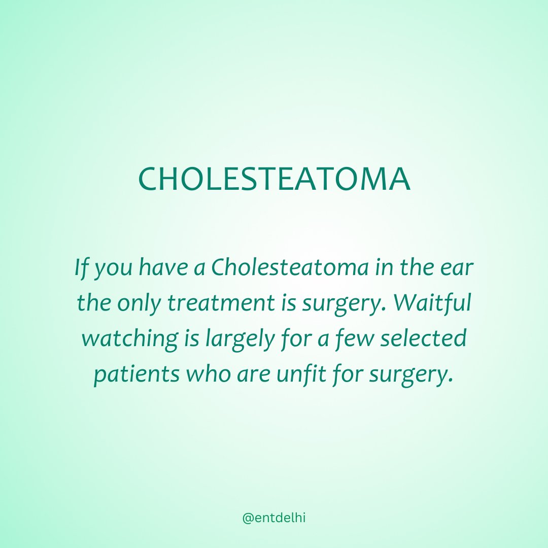 If you have a Cholesteatoma in the ear the only treatment is surgery. 
Waitful watching is largely for a few selected patients who are unfit for surgery.

#cholesteatomatreatment #earsurgery #healthcareoptions #medicalintervention #patientcare #surgicalsolution