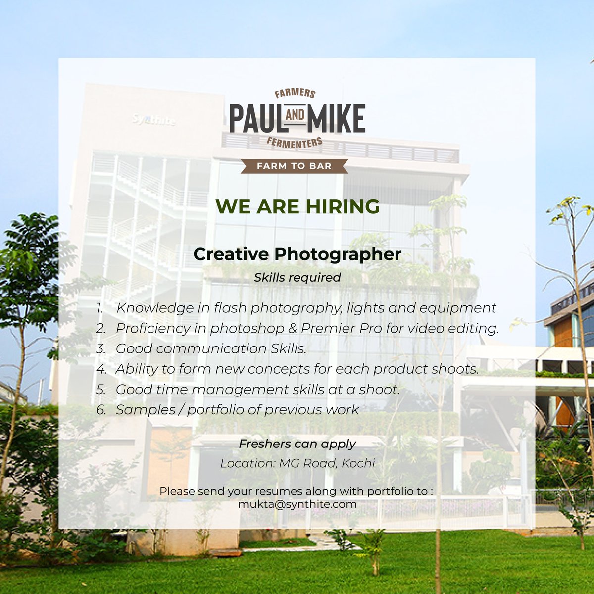 We are hiring!  
#photographer 

#hiring #fmcg #photographer #photographyjobs