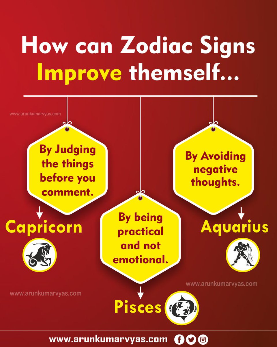Arunastrology's tweet photo. How Can Zodiac Signs Improve Themself...
.
.
.
#arunkumarvyas #vyascard #astrology #aries #taurus #gemini #cancer #leo #virgo #libra #scorpio #sagittarius #capricorn #aquarius #pisces #zodiacsigns #improvethemself #howtoimprove #astrologypost #astrologysigns #astrologyfacts https://t.co/DHBOri7uou