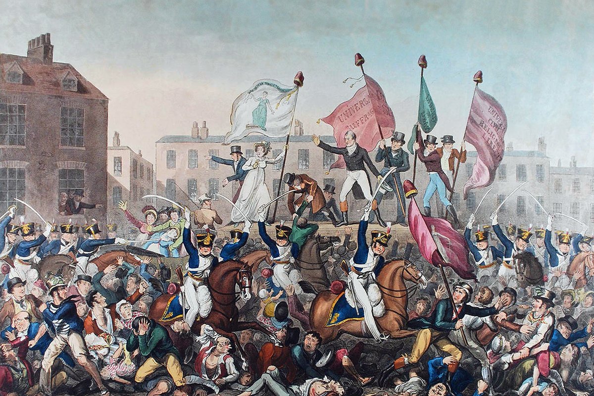 #OtD 16 Aug 1819 the Peterloo massacre took place when British cavalry charge into a crowd of 60,000-80,000 working class people demanding the right to vote. 15 were murdered and up to 700 injured, including many women. Learn more in our podcast: workingclasshistory.com/2018/11/07/e15…
