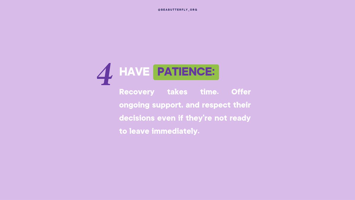BeaButterflyOrg's tweet photo. "Helping Loved Ones Through DV: 5 Tips 💙" part 2

When someone you care about is going through domestic violence, your support can make all the difference. Here are 5 tips to provide the help they need and let them know they're not alone. #Support #DomesticViolenceAwareness 💪🤝 https://t.co/z3JAGYtivu