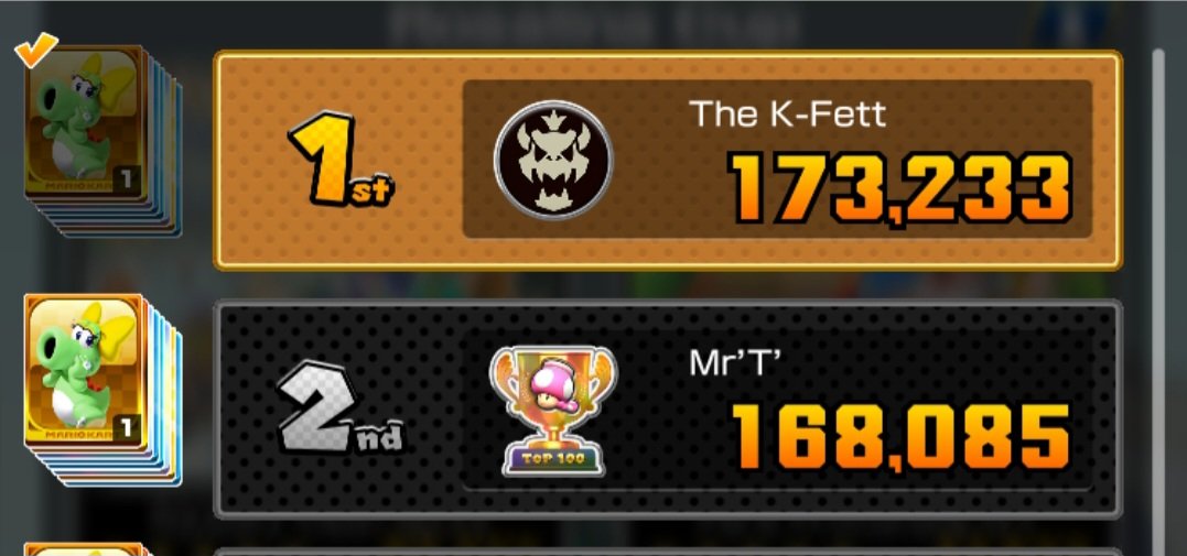 That was a close one 🫣. To whomever out there is Mr. T, GGs and mad respect. Thank you for the competition and congrats on your impressive ACR badge collection! 🤙🤙🤙

#MarioKartTour