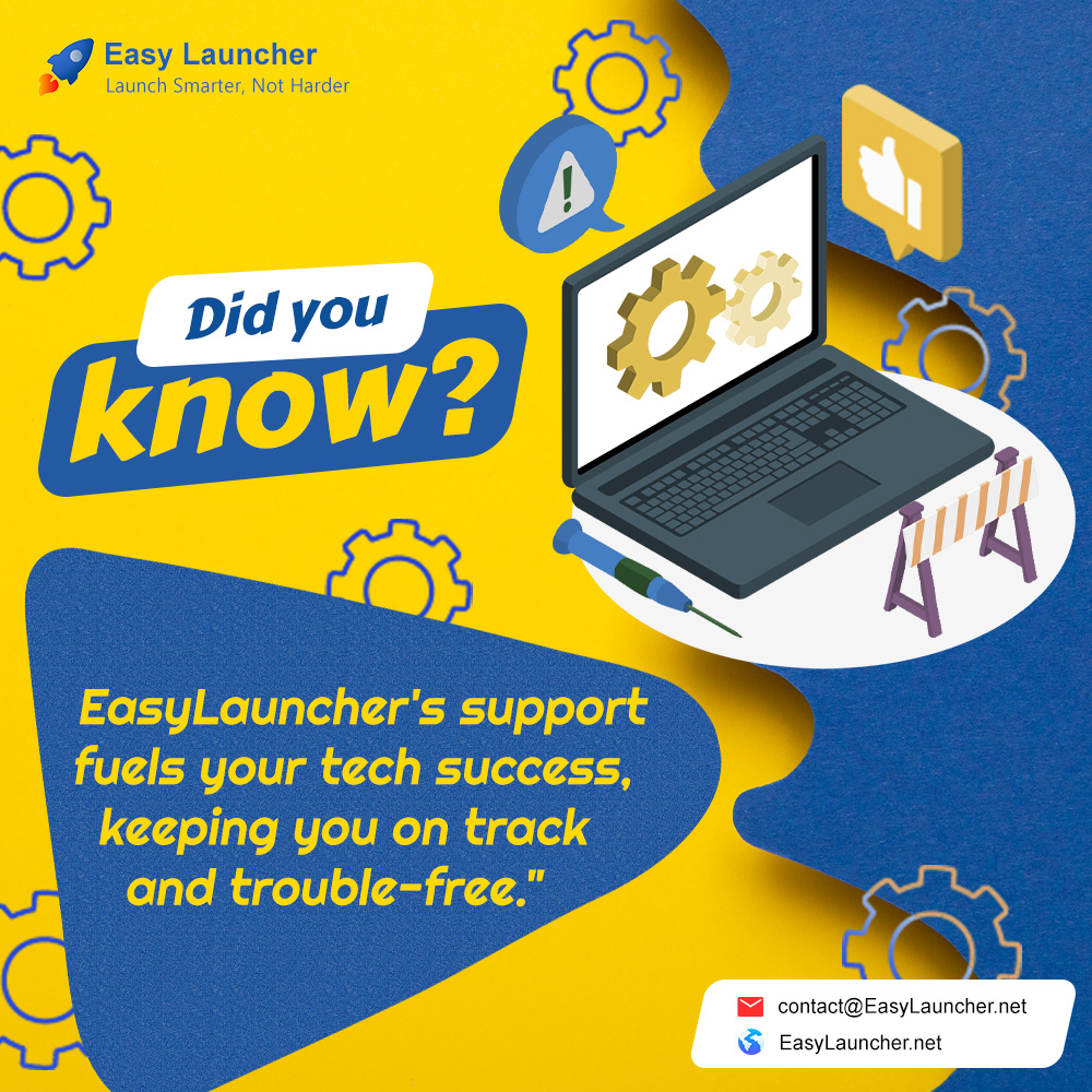 'Did you know? EasyLauncher's maintenance and support services keep your tech sailing smoothly, ensuring your systems stay strong and your worries stay at bay.'

LAUNCH SMARTER, NOT HARDER

#itconsultation #maintenance #webdevelopment #securityconsulting #developers