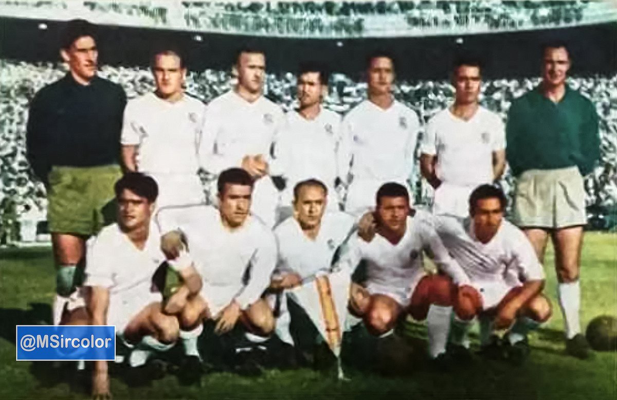 MSircolor's tweet photo. Foto #EdMaga de la final de copa de la temp 59-60 (26-6-60) en el estadio #SantiagoBernabeu @realmadrid 1 @Atleti 3 por el #realmadrid #Domínguez #PantaleonII #Santamaría #Miche #Vidal #Zárraga #Bagur ;; #Herrera #Delsol #Distéfano #Puskás⚽️y #Gento el entrenador era #MiguelMuñoz https://t.co/ZMQgvEUEiy