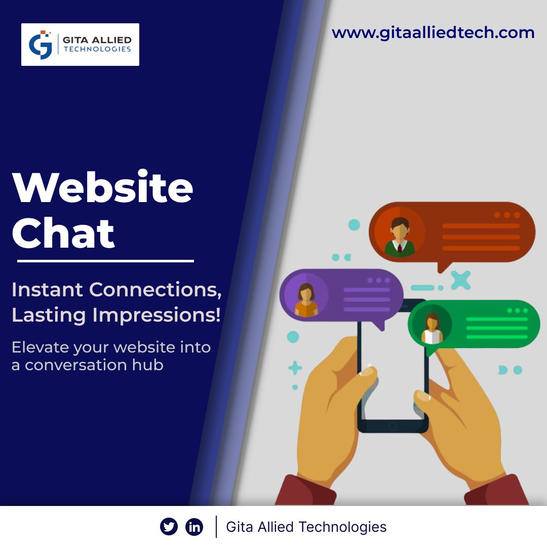 gitaalliedtech's tweet image. With our website chat feature,you leaverage instant connections &amp;amp; Lasting Impressions!
Our Website Chat feature engages visitors in real time, offering swift solutions and leaving a positive mark.🌟
Connect with us today
#WebsiteChat #RealTimeEngagement #GITAALLIEDTECHNOLOGIES
