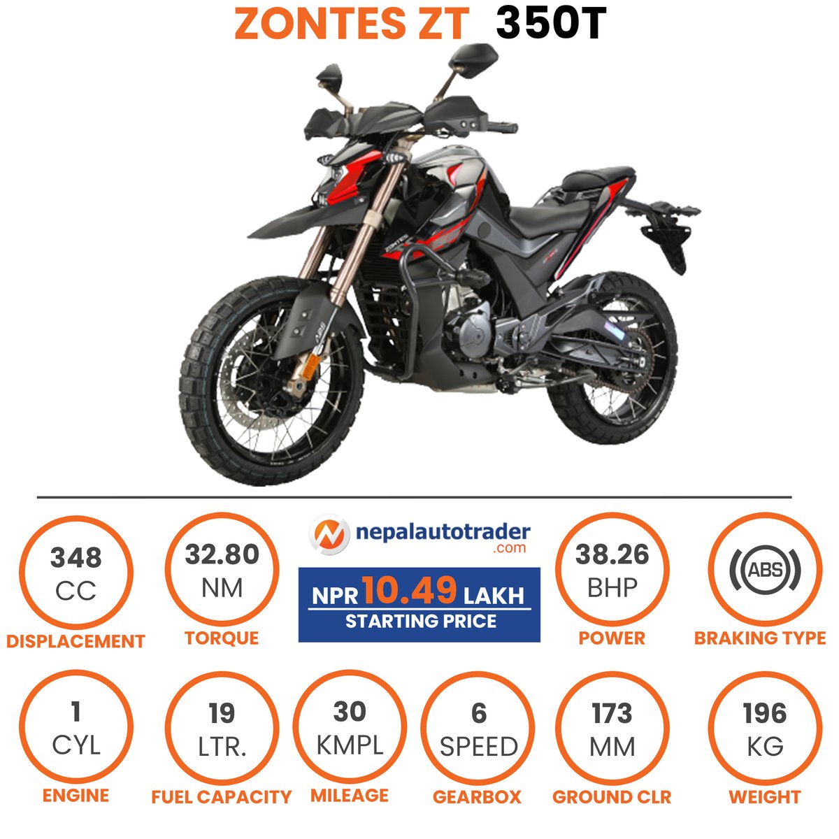 Zontes ZT 350T Adventure Motorbike Quick Specifications. Autonews #AutonewsNepal #Bikes #BikesNepal #AdventureMotorbike #ZontesBikes #ZontesNepal #ZontesZT350T #NepalAutoTrader