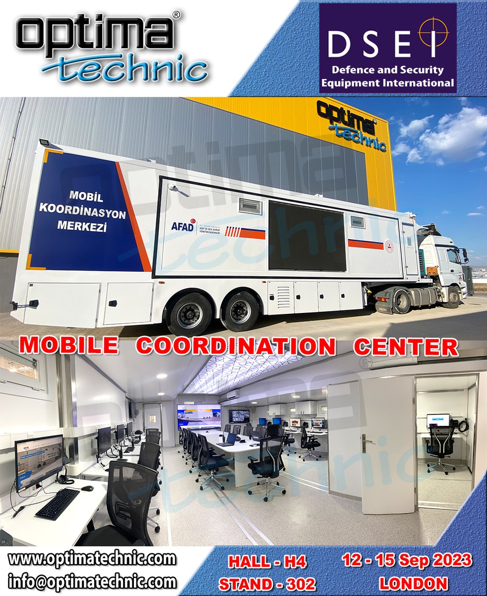 optimatechnic's tweet image. We are waiting our all valuable clients to visit us at DSEI Exhibition - London (Hall H4 - Stand 302)
@optimatechnic 
#mobilemilitary #mobiledefence #mobilesecurity #militaryshelter #mobilecommand #coordination #defence #dsei #exhibition #madeinturkey #natoshelters #optimatechnic