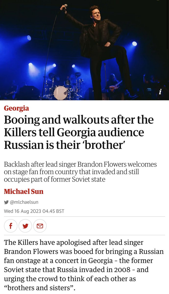 The Killers performed in Georgia last night and attempted to teach the crowd that “Georgians and Russians are brothers and sisters”. It went down about as well as you’d imagine. Look, I know we all live in our own bubbles, but if you still don’t know that the concept of russian