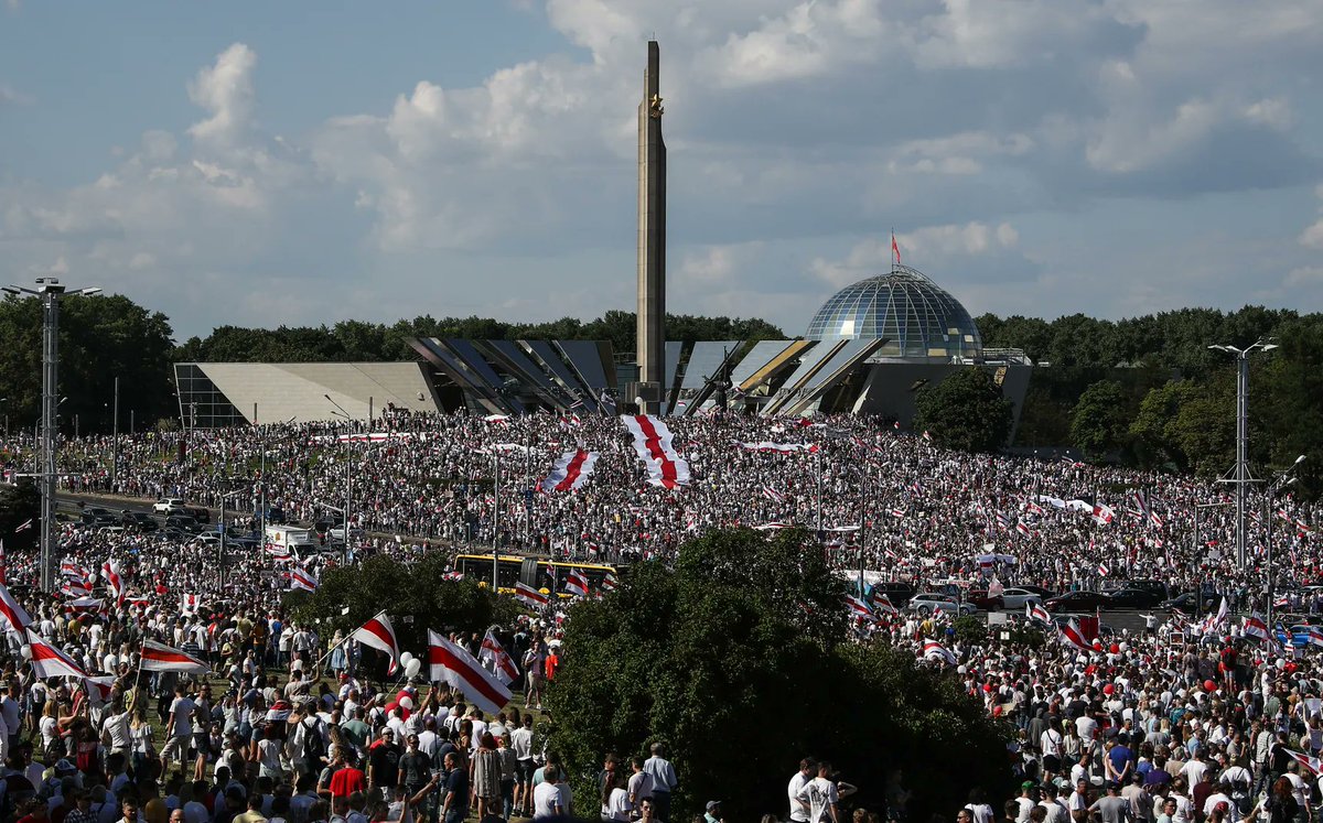 Tsihanouskaya's tweet photo. This is how Minsk looked three years ago. It was the largest protest in Belarusian history. Hundreds of thousands came together for freedom. That day was filled with great hope for the future. The dream of a free Belarus remains alive &amp; together, we'll continue pushing forward. https://t.co/7ocsTpOgyd