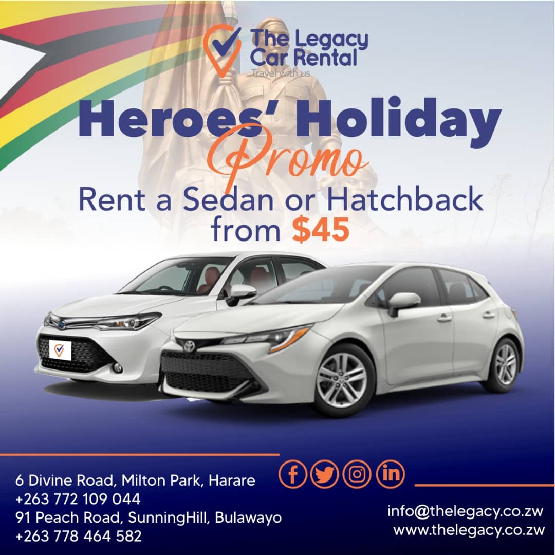 Take advantage of our limited-time Heroes promo for amazing discounts. Book now to save big!
#Heroes2023 #explore #visitzimbabwe #sedan #travel #heroespromo #discounts #wegotyoucovered #discount #familytime #thecarsyouwant #vehicles #carhire #familytravel #bestcarrental #booknow