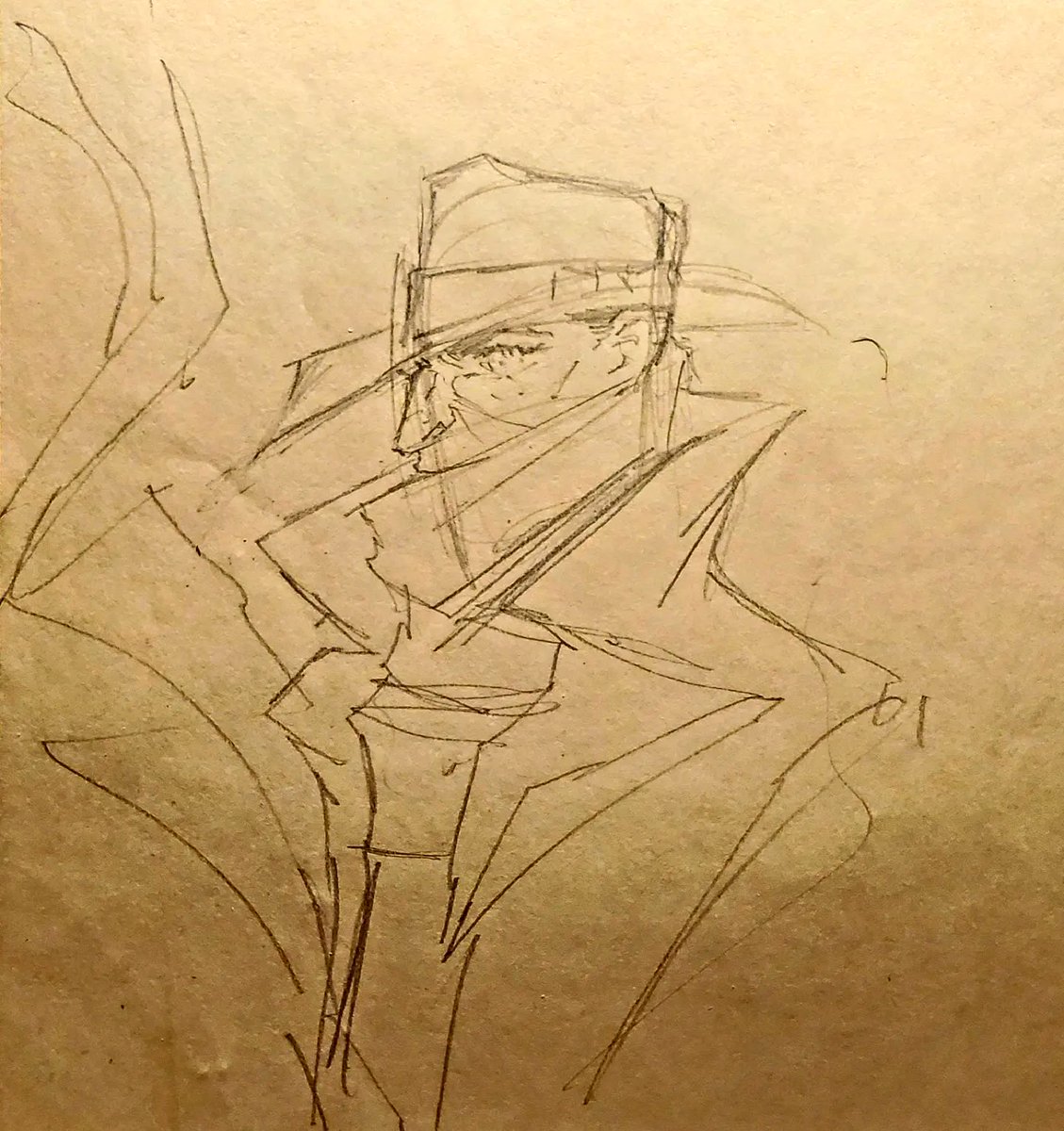 JamesLeeStone's tweet photo. #TheShadow #Art #TanTonedPaper #sketch #WhoKnowsWhatEvilLurksInTgeHeartsOfMen  #TheShadowKnows #OrsonWelles #WalterBGibson #LamontCranston #KentAllard #OriginalArt #ForSale #FanArt #OpenForCommissions https://t.co/9cduFhYkF2