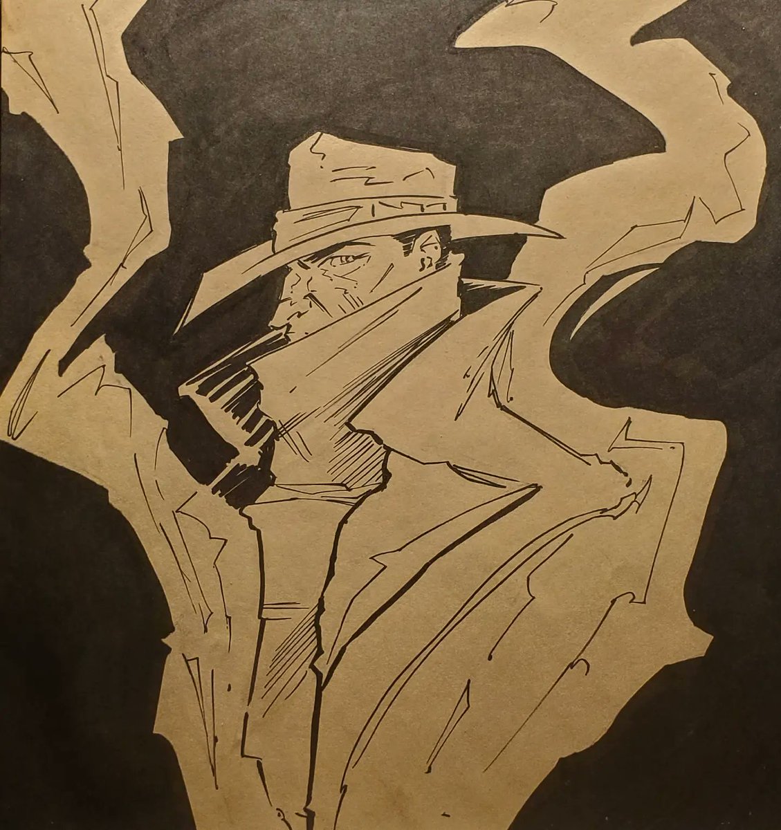 JamesLeeStone's tweet photo. #TheShadow #Art #TanTonedPaper #sketch #WhoKnowsWhatEvilLurksInTgeHeartsOfMen  #TheShadowKnows #OrsonWelles #WalterBGibson #LamontCranston #KentAllard #OriginalArt #ForSale #FanArt #OpenForCommissions https://t.co/9cduFhYkF2