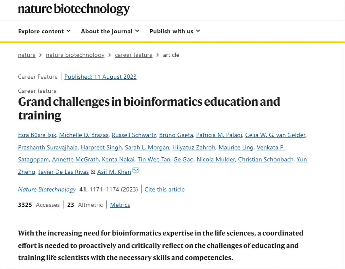 📣 Exciting news! Prof. Dr. Mohammed Asif Khan, leading our researchers, along with Research Assistant Esra Büşra Işık as first author, have published 'Grand challenges in bioinformatics education and training' in Nature Biotechnology. Congratulations to our mentors!