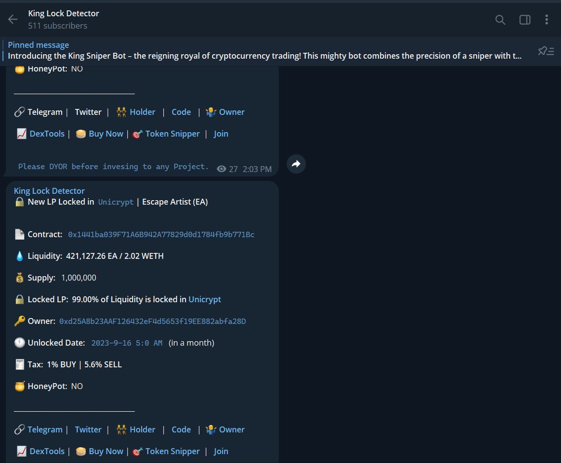 OfficialKingBot's tweet photo. $KING LOCK DETECTOR

- With the Lock Detector, one can see all the details of a token i.e their contract address, how much liquidity they have, owner address, and etc. 

https://t.co/Nkgq6gFpsb

$KING #KINGLOCKDETECTOR #KINGLOCKER https://t.co/JuRUulHgPA