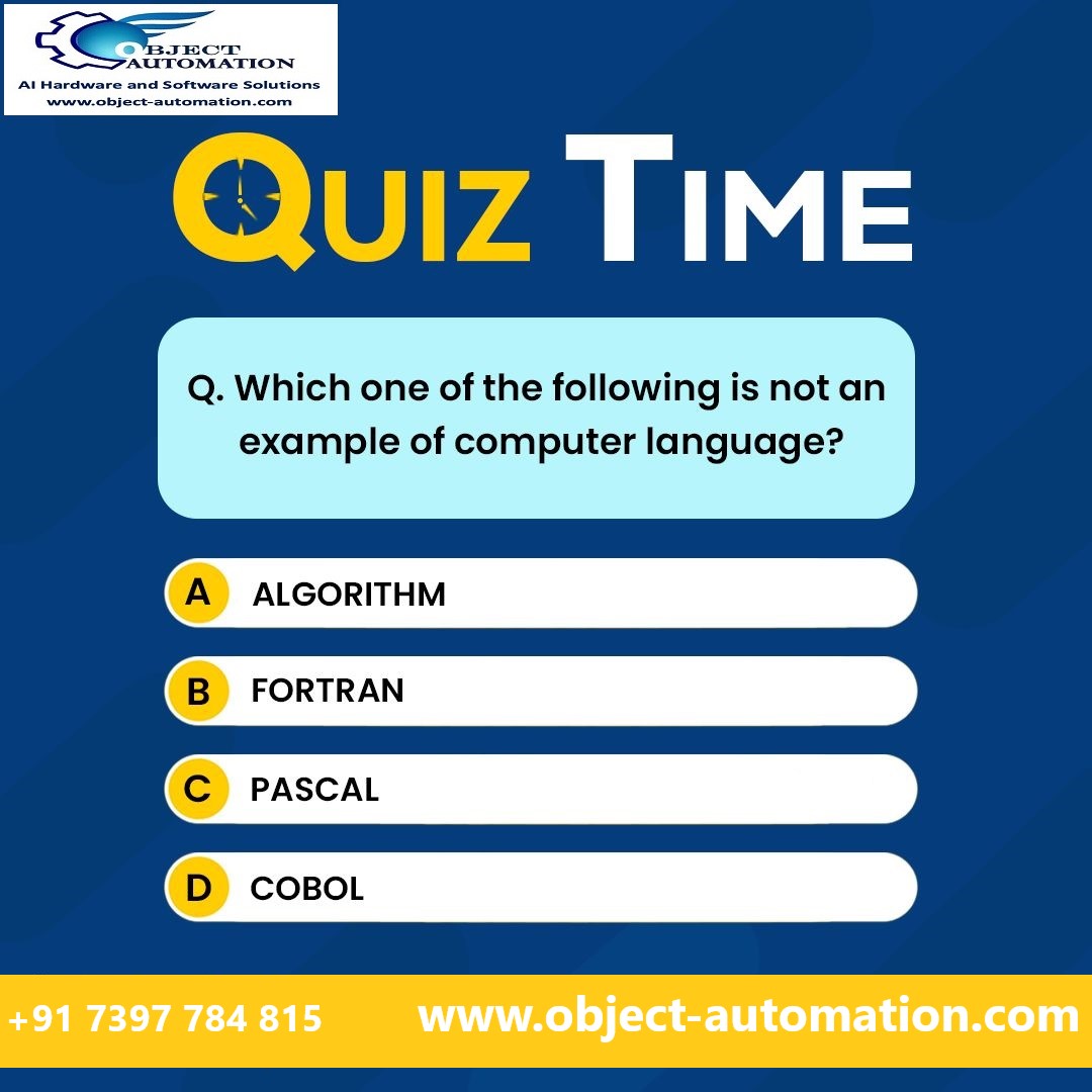 obj_auto's tweet image. Get ready to hone your tech skills with our quiz . Give answer to this question in the comments section!!
#TechQuizChallenge #QuizAndLearn #TechChallenge
#ObjectAutomation #AnswerAndLearn #Answer #CommentYourAnswer #TechSkillQuiz