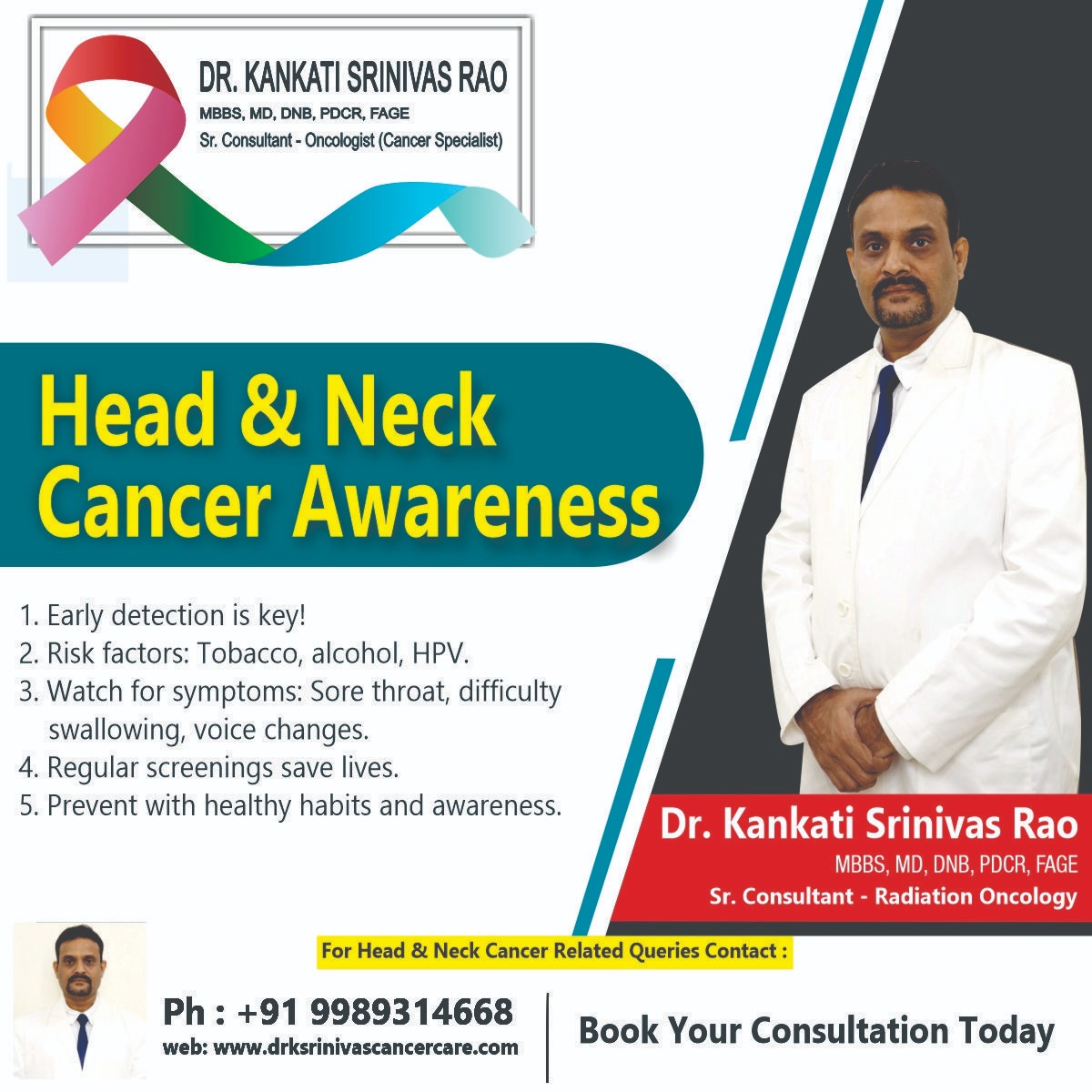 Head and neck cancer awareness ✔️ Early detection is key ✔️ Risk factors: Tobacco, alcohol, HPV ✔️ Watch for symptoms: Sore throat, difficulty swallowing, voice changes ✔️ Regular screenings save lives ✔️ Prevent with healthy habits and awareness. #headandneckcancer