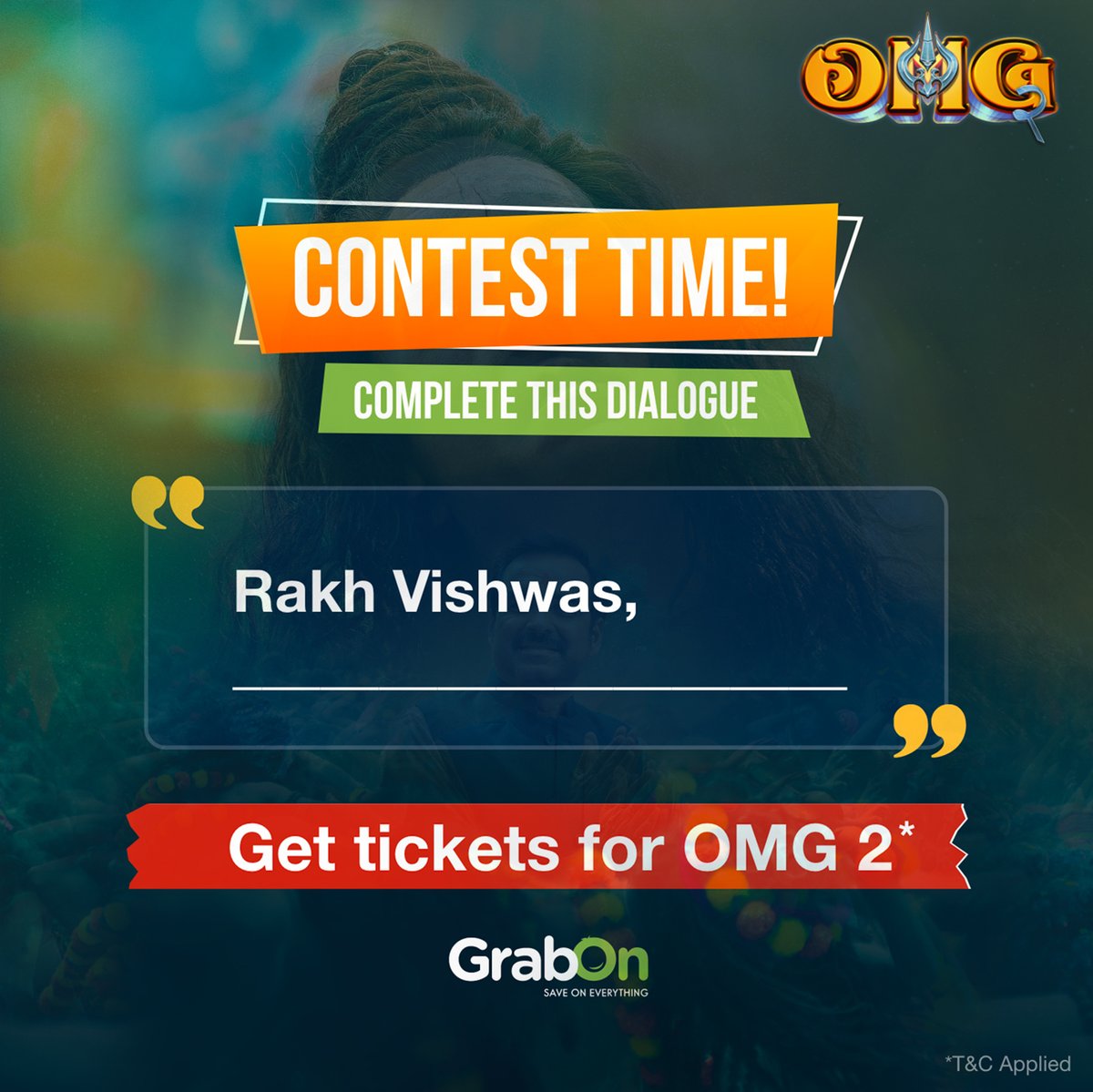 GrabOnIn's tweet image. #ContestAlert
Participate by decoding the dialogue from the latest movie and get a chance to win tickets for OMG 2.
Rules:-
🎥 Answer in the comments
🎥 Follow @GrabOnIn and Tag 3 friends

*T&amp;amp;Cs Applied

#GrabOn #contestindia #OMG2 #OMG2Movie