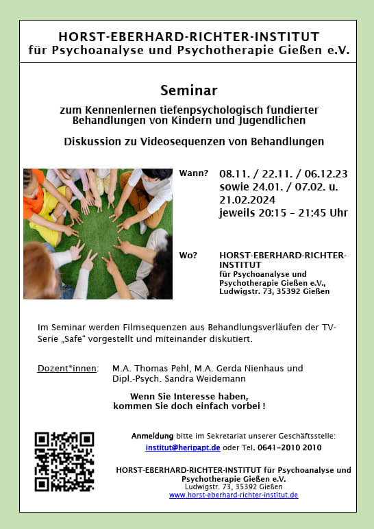 InstitutPSA's tweet photo. Seminar zum Kennenlernen tiefenpsychologisch fundierter Behandlungen von Kindern und Jugendlichen: https://t.co/C3FEUX0KIr