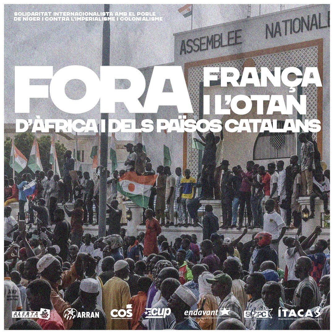 Endavant_OSAN's tweet photo. 🔴 Fora França i l'OTAN de l'Àfrica i dels Països Catalans.
L'Esquerra Independentista rebutgem l'amenaça d'intervenció militar de l'estat francès al Níger i les sancions econòmiques imposades per la UE.
https://t.co/G7jZ7GPOAz https://t.co/YTToZMF3sB
