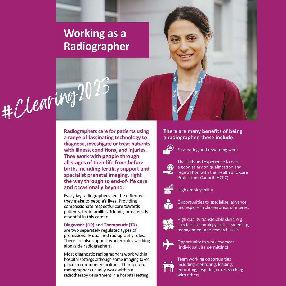 Change your future: choose radiography! What might the next step be after you get your A Level results? #Radiography could be the path for you. There are lots of opportunities across the UK. Learn more here: collegeofradiographers.ac.uk/clearing #clearing2023 #radcareers