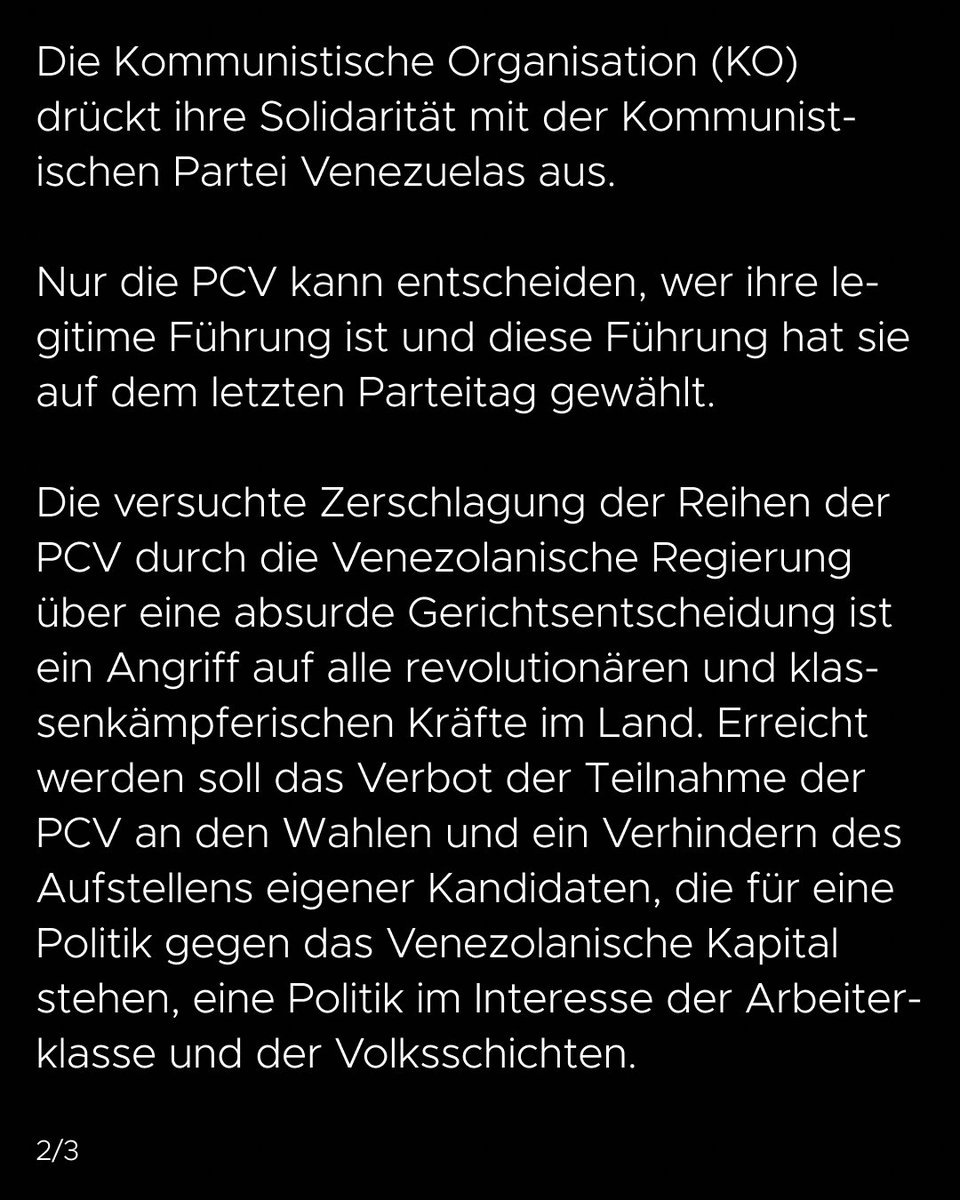 kpdeutschland's tweet photo. Die PCV wird leben! Nieder mit den Handlangern der Bourgeoisie! 

Die Ko drückt ihre Solidarität mit der KP Venezuelas aus. Nur die PCV kann entscheiden, wer ihre legitime Führung ist und diese Führung hat sie auf dem letzten Parteitag gewählt.
#YoDefiendoAlPCV
@PCV_Venezuela https://t.co/cK0YOApdtB