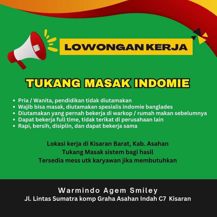 sumutkerja_id's tweet photo. 𝗙𝗜𝗡𝗗 𝗛𝗘𝗥𝗘!
Saat ini WARMINDO AGEM SMILEY membutuhkan tenaga kerja sebagai :
- Tukang Masak Indomie

Lamaran atau CV dapat dikirim ke
Lokasi : Jl. Lintas Sumatera Komp. Graha Asahan Indah C7 Kisaran

#infolokerkisaran #sumutkerja #jobsumut #lokercot #loker2022 #lokermedan https://t.co/mTvaVhI6Cr