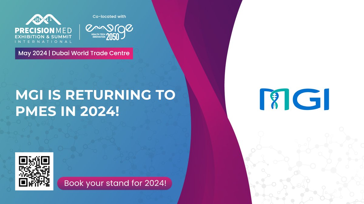 🧬🌎<a href="/MGI_Technology/">MGI</a> a world leader in genetic sequencers and lab automation, returns to <a href="/PrecisionExpo/">PrecisionMed Exhibition & Summit Dubai 2024</a> in 2024, following two successive years with the event.

Space is going quickly. Contact us now to book a stand: lnkd.in/ev-6JycV

#genomics #precisionmedicine #pmes2024