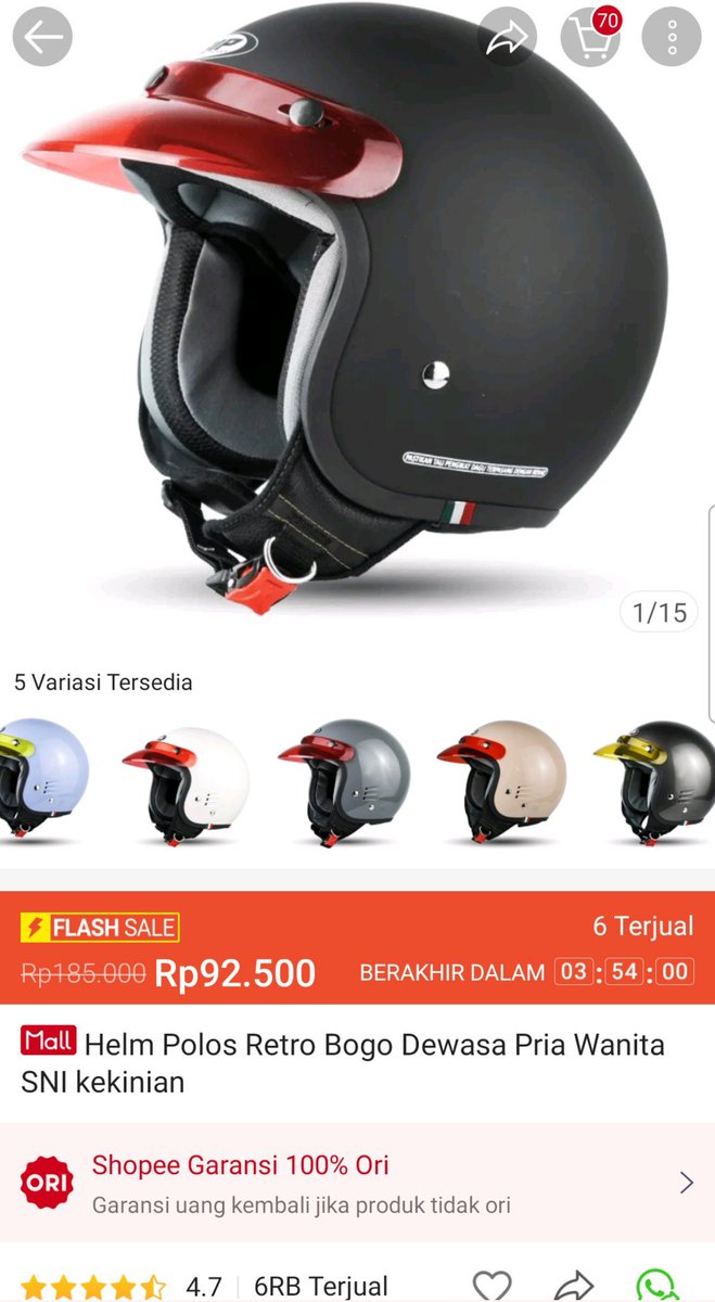 AbbyGlia's tweet image. Flash Sale! Helm Polos Retro Bogo Dewasa Pria Wanita  SNI kekinian dengan potongan 50%! Hanya Rp92.500. Dapatkan sekarang juga di Shopee! #helmbogo #helmretro #helmretrobogo #helmbogodewasa #helm #helmbogopolos  shope.ee/7f6rym1694