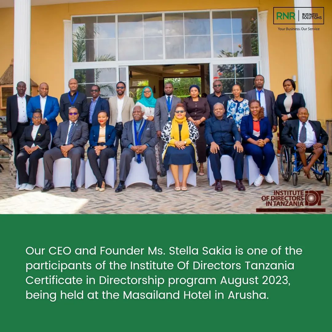RNRBSTZ's tweet photo. Our CEO and Founder Ms. Stella Sakia is one of the participants of the Institute Of Directors Tanzania Certificate in Directorship program August 2023, being held at the Masailand Hotel in Arusha.

#humanresources #hr #recruitment #business #hiring #recruiting #jobs #Tanzania https://t.co/eCnTP9nEvo