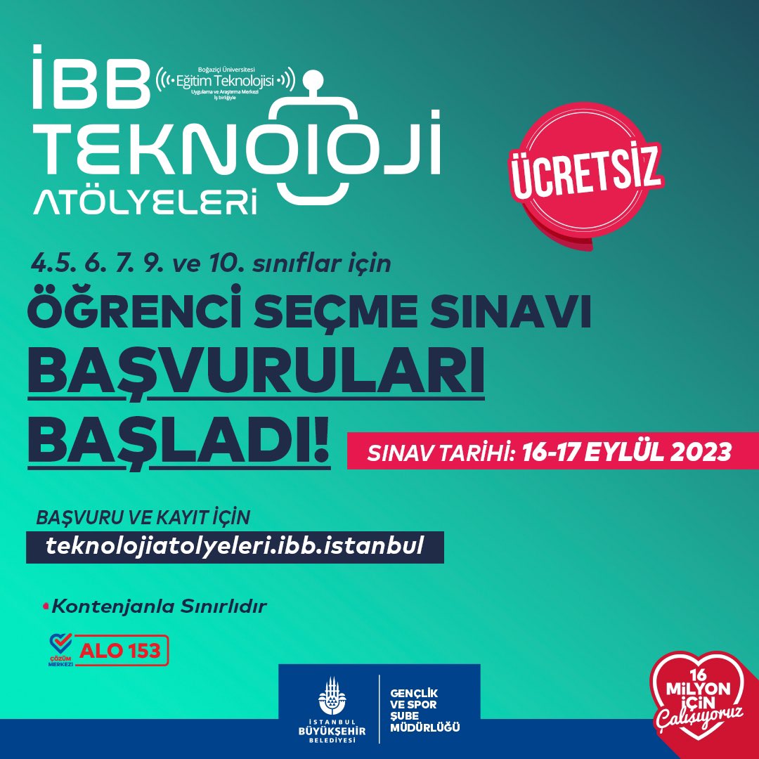 ibbgsm's tweet photo. İBB Teknoloji Atölyeleri öğrenci seçme sınavı için başvurular başladı.🤖 

4.- 5, 6.-7, 9.-10. sınıf öğrencilerini kapsayan eğitimlere başvurular sınırlı sayıda.

İBB Teknoloji Atölyeleri ile çocuklar hayal edecek, araştıracak, geliştirecek, üretecek!🚀 

https://t.co/kQIeKaS15W https://t.co/H8A6wMHIHf