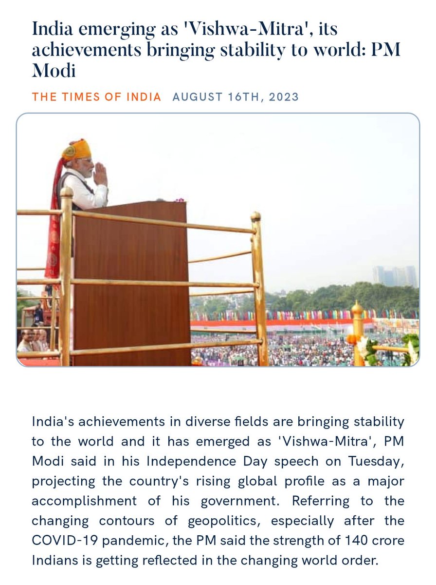 PMOIndia's tweet photo. India emerging as 'Vishwa-Mitra', its achievements bringing stability to world: PM @narendramodi
https://t.co/w60DhzitYt 

via NaMo App https://t.co/i2vtMbmYQv