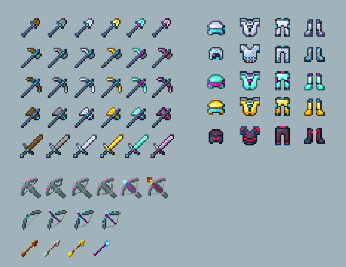 ora_tron_design's tweet photo. Exciting times ahead! Take a sneak peek at our Cyberpunk Weapons🔫 and Armor🛡️ items pack. 

Stay tuned to see more and the full version pack!🤖

#minecraft #pixelart #minecraftitems #itemspack #texturepack #minecrafttexturepack #armor #weapons #OraTronDesign https://t.co/MFSpJvO04W