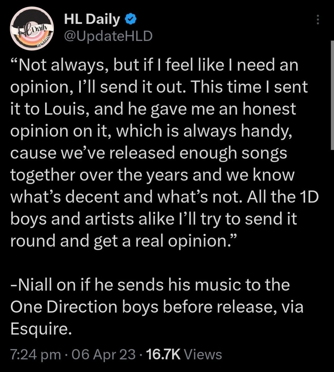 If1DCouldFlyy's tweet photo. So we got to know from Niall that Louis has been one of the first to listen to The Show, now Liam as well has said that he listened to his new album and Louis liked Zayn's announcement post about the debut song of Z4.
But well, as for Harry, they're mortal enemies so🥸 https://t.co/d4Lh9FCJTD