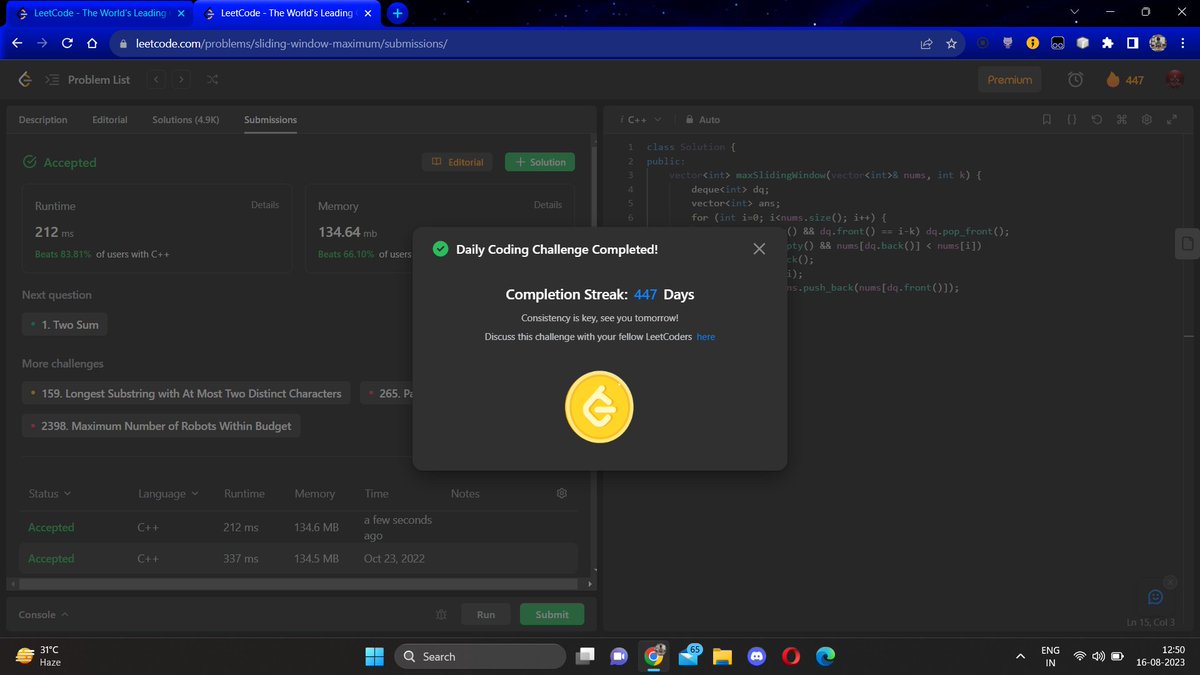 ayush_patel_78's tweet image. Day : 447 

Leetcode daily challenge completed . 
#100DaysOfCode #365DaysOfCode #500DaysOFCode