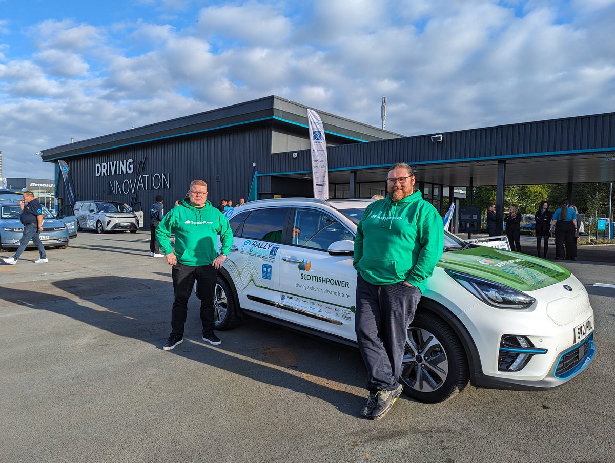 Team @ScottishPower ready to go for the 2023 @GreenFleetNews @rally_ev supported by @transcotland. Grid is lined up for the off at @ArnoldClark Innovation Centre. Follow us on a 2 day adventure! #TeamScottishPower #EVROS #Collaboration #NetZero #EV #EVRally