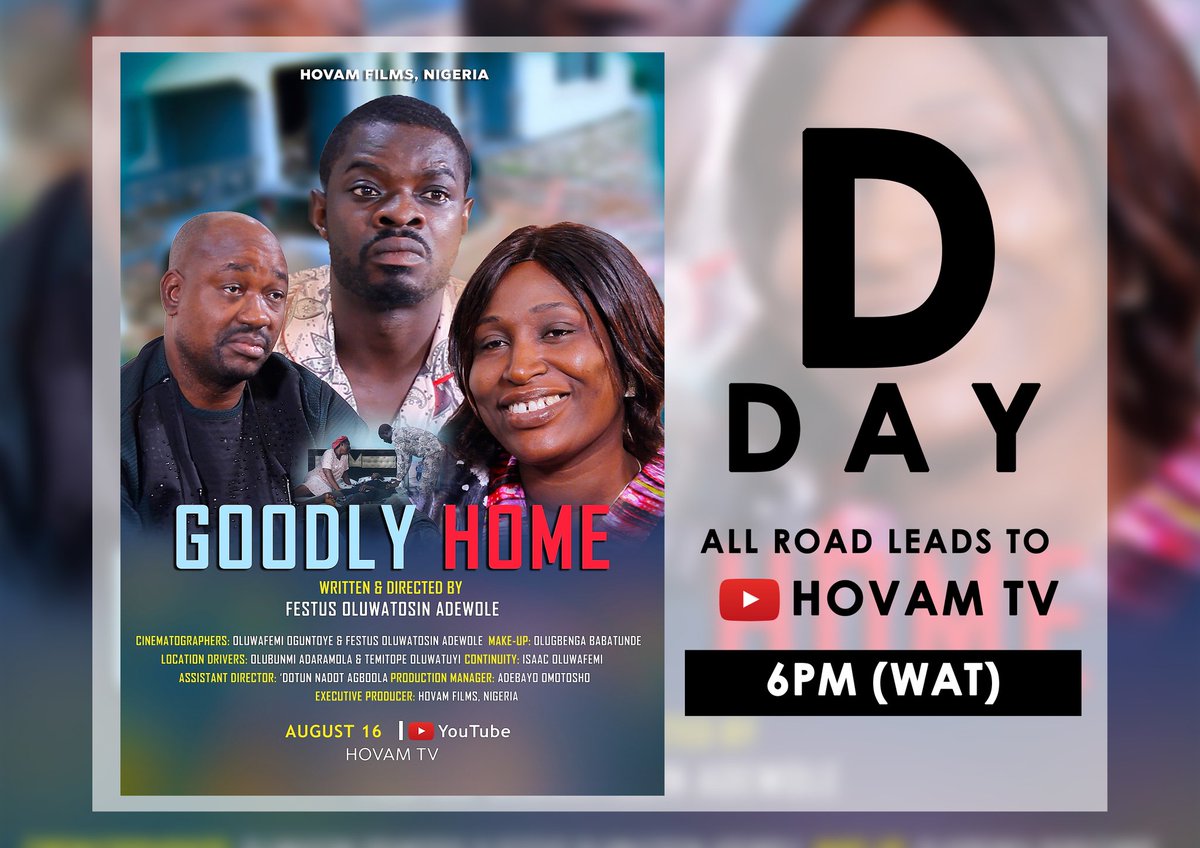 Omotodebayo91's tweet photo. Something big is here.
HOVAM is hitting the screen big time. Dropping by 6pm (WAT)
Watch it live on HOVAMTV YouTube channel before downloading.
#GOODLYHOME #HOVAMTV
#HOVAMFILMS #HOVAM
#GOSPELMOVIES https://t.co/mR02nlot3n