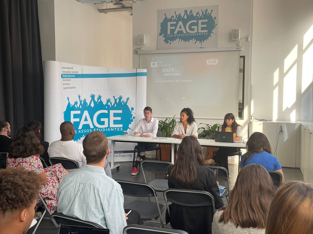 #Rentree2023 |
Indicateur du coût de la #rentrée : lancement de la conférence de presse 🗣️

La FAGE présente ce matin son 21ᵉ indicateur du coût de la rentrée #étudiante, mettant une nouvelle fois en lumière la précarité alarmante vécue par les étudiantEs 🚨
#EtudierIsTheNewLuxe
