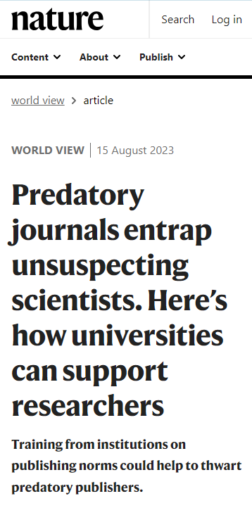 Jamaleo_'s tweet image. The struggle with predatory journals. Especially in low and middle-income countries. An interesting article from Nature highlights the need for training researchers on publishing standards #thinkchecksubmit.
Some snippets in the comments
nature.com/articles/d4158…