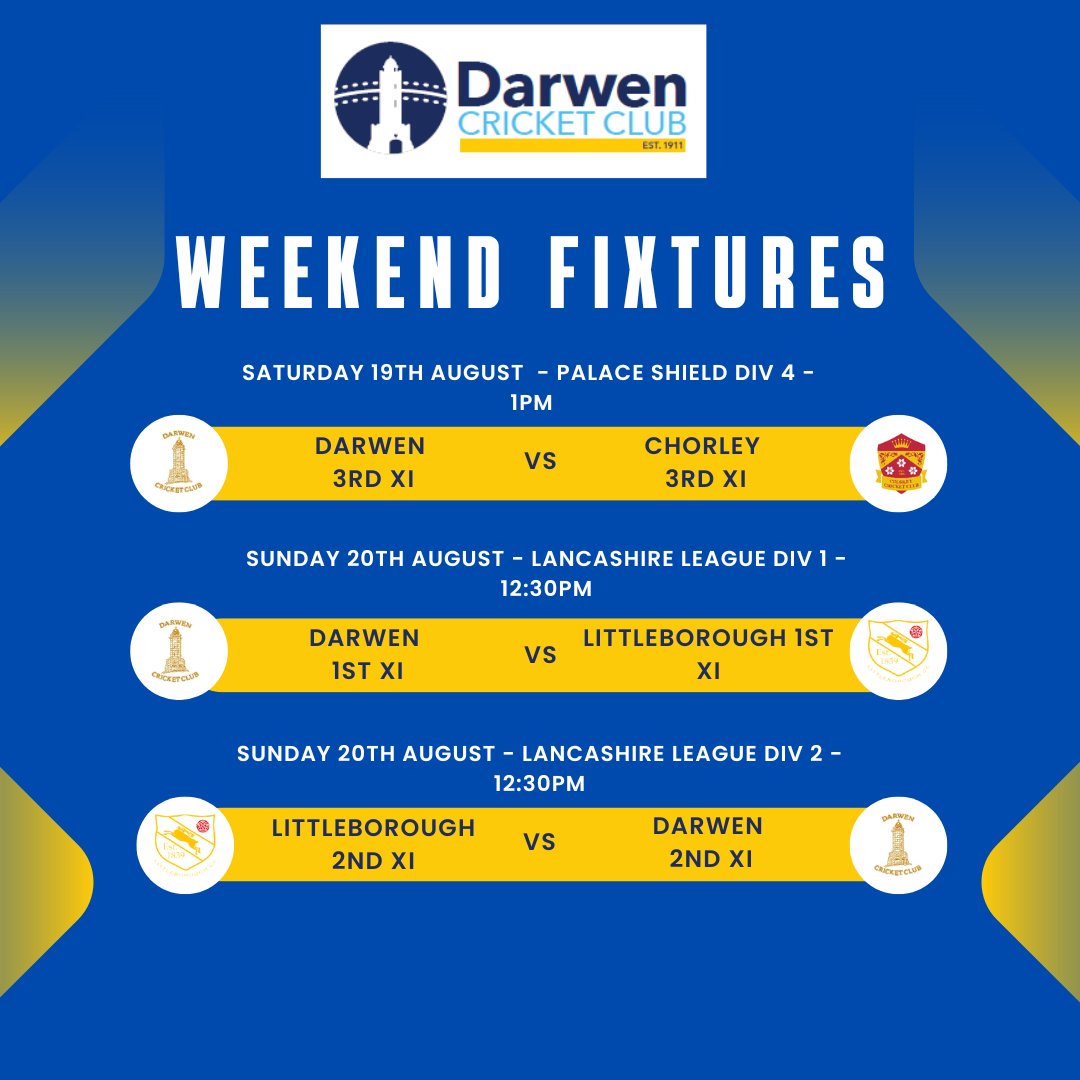 𝗪𝗲𝗲𝗸𝗲𝗻𝗱 𝗙𝗶𝘅𝘁𝘂𝗿𝗲𝘀 We've got cricket action on both Saturday and Sunday at Birch Hall Sat 3️⃣ vs @ChorleyCC (h) Sun 1⃣ vs @LCC1839 (h) 2️⃣ vs Littleborough (a) ‼️ Please note that all @lancs_league games now get underway at 12:30pm and not 1pm