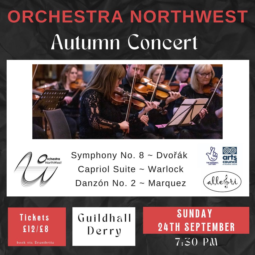 Come & join Orchestra NorthWest on Sun 24th Sept 2023 in Derry’s beautiful Guildhall for our Autumn Concert with a programme which includes Dvorák’s symphony No. 8 as well as works by Peter Warlock and Arturo Márquez. 
🎫 eventbrite.co.uk/e/orchestra-no…

#musicmatters #supportlocalarts