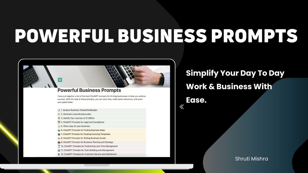 ChatGPT is transforming businesses globally.  

But most people don't know how to leverage its existence to create a thriving business.

I've developed a Powerful resource of 1000+ ChatGPT Business prompts.  

And I'm giving it for FREE today.  

To get it: 
 
1. Like  
2. Repost