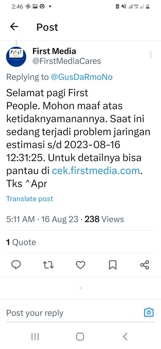 GusDaRmoNo's tweet photo. @FirstMediaCares sekarang jam piro https://t.co/kBmGrj27XD
